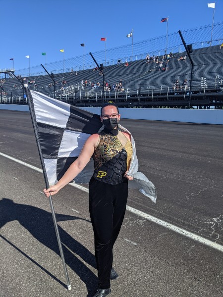 Throughout her time at Purdue University, Hannah Tomkins has been a member of the Golden Silks Color Guard.