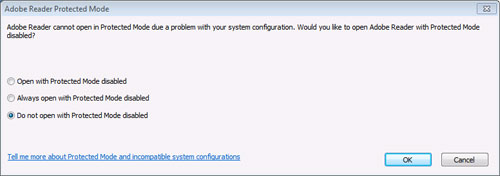 Adobe Reader Protected Mode dialog