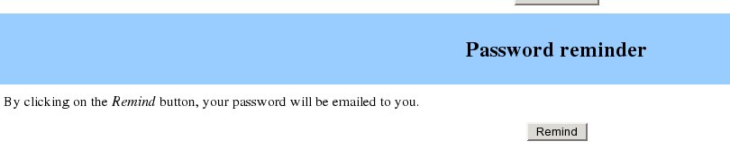 Password reminder screen shot