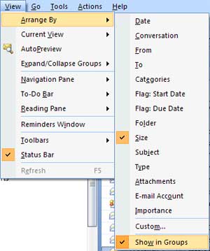 View menu, arrange by size