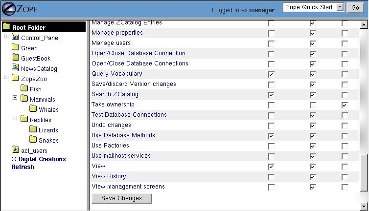 Security policy for the root folder.