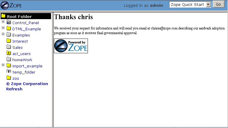 Result of submitting the infoForm method