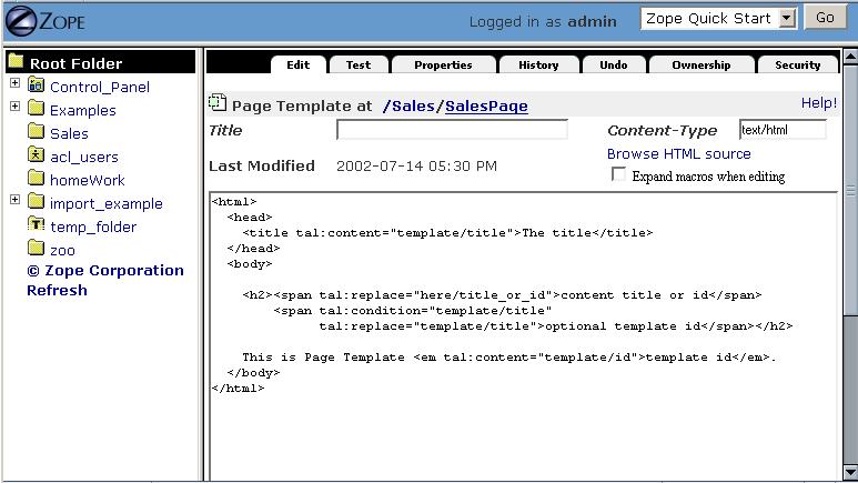 Default Page Template Content