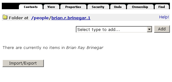 Zope Management Interface for Folder