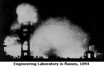 Heavilon Hall in flames 1894