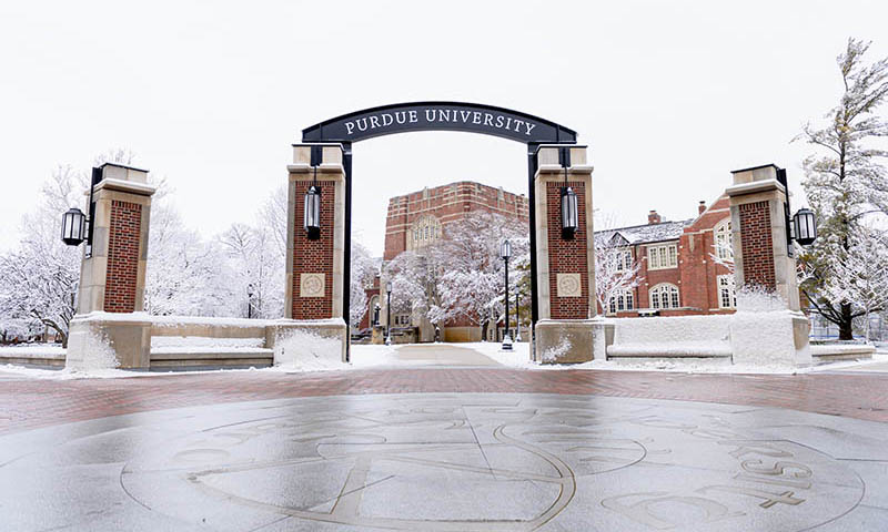 Purdue University Arch and sidewalk brick seal by the Union